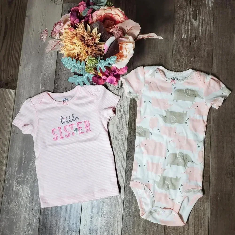 Child of Mine by Carter's Pink Little Sister Elephant Tops Bundle Size 18m NWOT